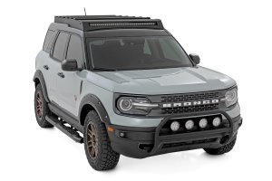 Ford Bronco Sport Nudge Bar - Rough Country - w/ Tow Hooks + 4 Inch Round LED (x4) - Black - '21-'24